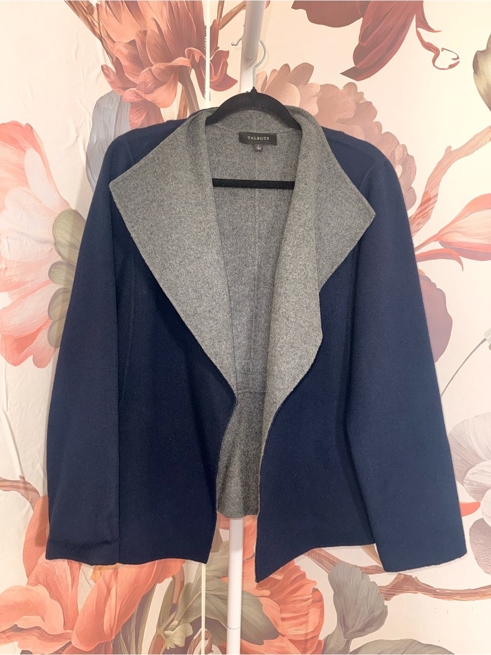 Talbots Navy and Gray Open Front Wool Jacket - Size Large